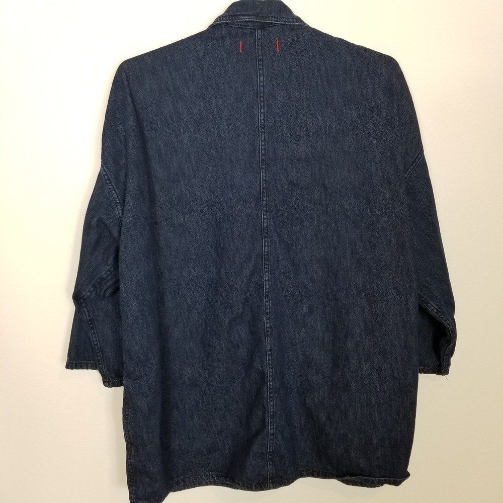 Zara Minimalist Denim Jacket Women Sz M Blue Long Pockets Relaxed Boho - Picture 6 of 11